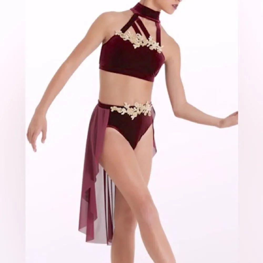 Weissman Elite dance solo costume 2 piece burgundy Velvet Top Skirt V11385 LC